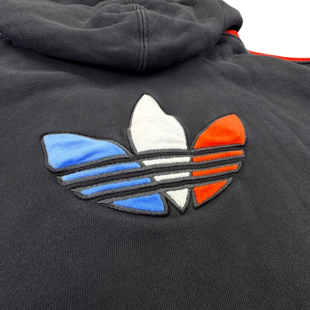Adidas Hoodie Women's Small Cropped Velvet Logo Red White Blue Black USA - Picture 3 of 11